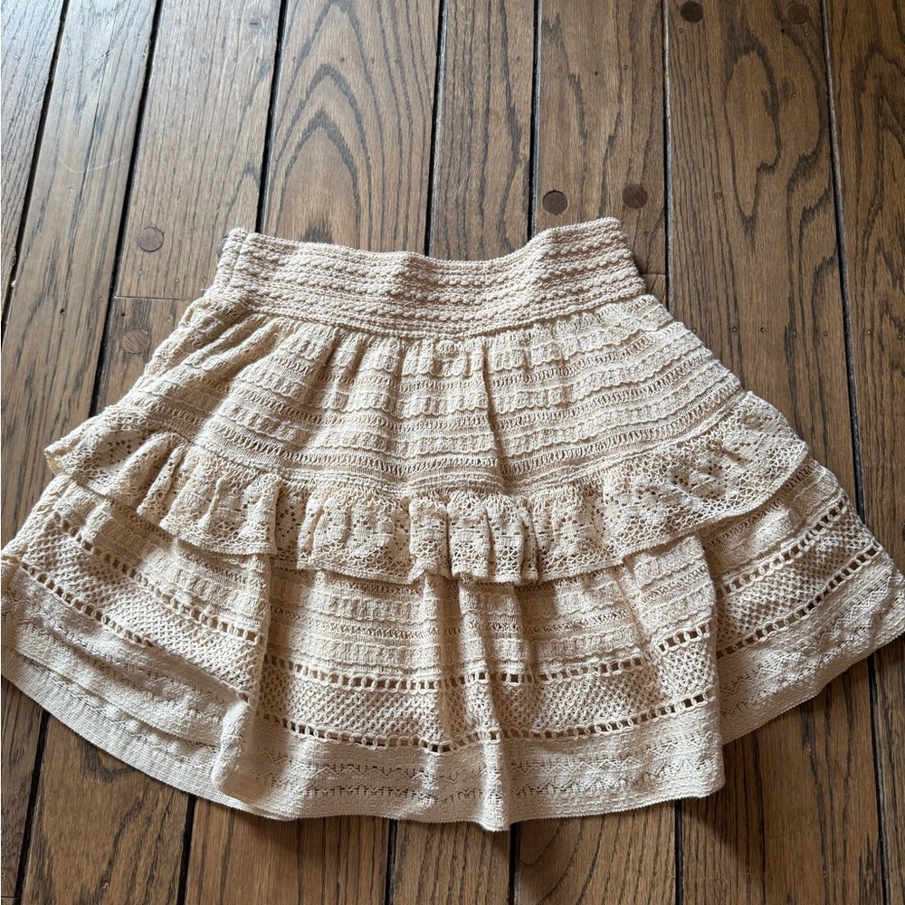 Aerie Knit Cream Ruffle Mini Skirt